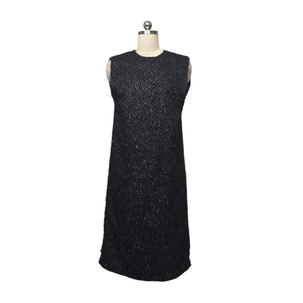 COS‎ Black Textured Eyelash Sleeveless Shift Midi Dress Womens Size EUR 34 US 4